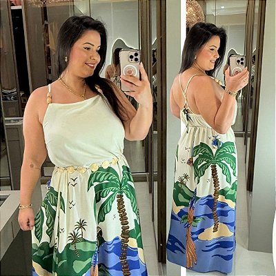 Vestido Santorini Longo Tropical Plus Size