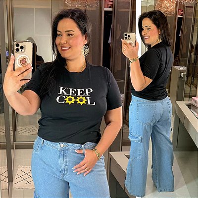 T shirt Algodão Keep Preta Plus Size