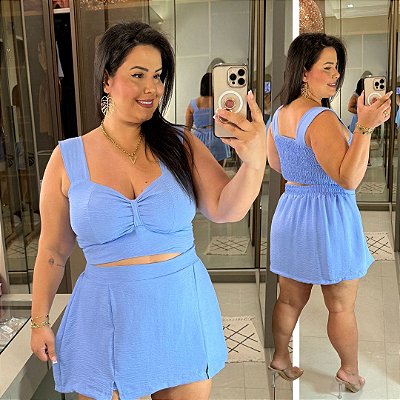 Conjunto Vip Alça Liso Azul BB Plus Size