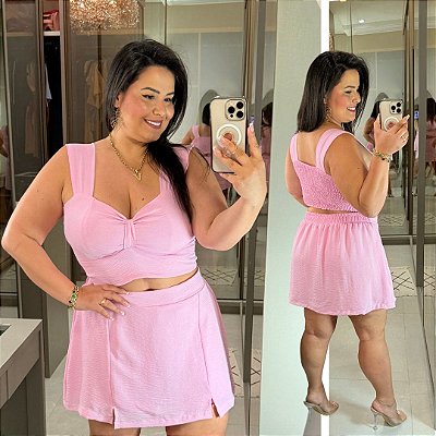 Conjunto Vip Alça Liso Rosa BB Plus Size