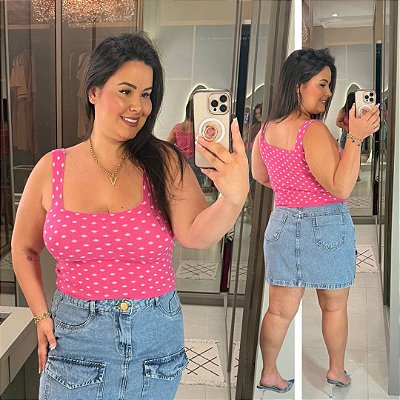 Top Alça Modal Poá Rosa Plus Size