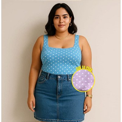 Top Alça Modal Poá Rosa Plus Size