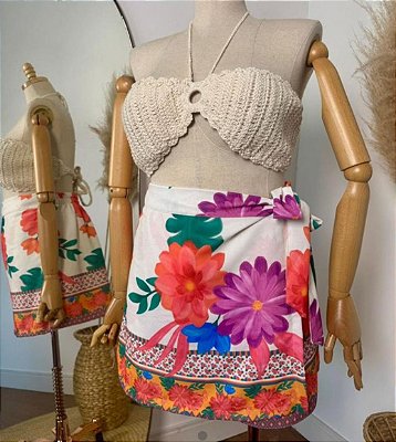 Short Saia Duda Tropical Flor Plus Size