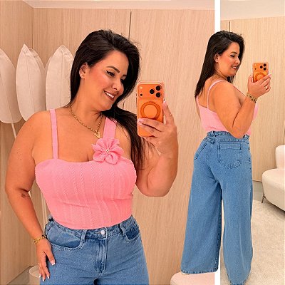 Cropped Flor Ribana Rosa BB Plus Size