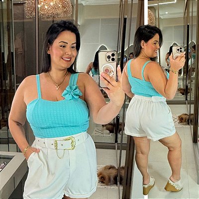 Cropped Flor Ribana Verde Plus Size