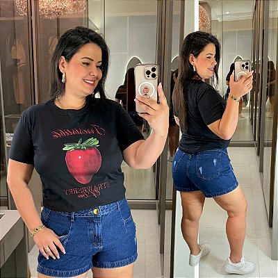 T shirt Morango Preta Plus Size