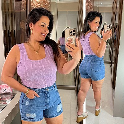 Regata Alça Larga Ribana Lavanda Plus Size