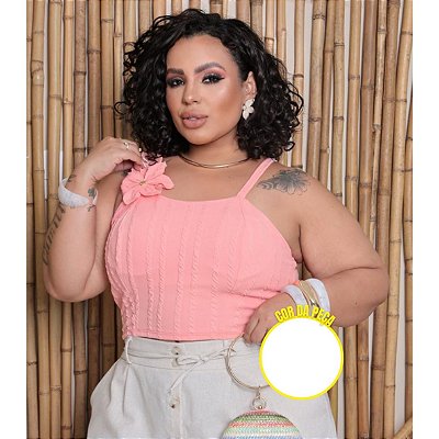 Cropped Flor Ribana Branca Plus Size