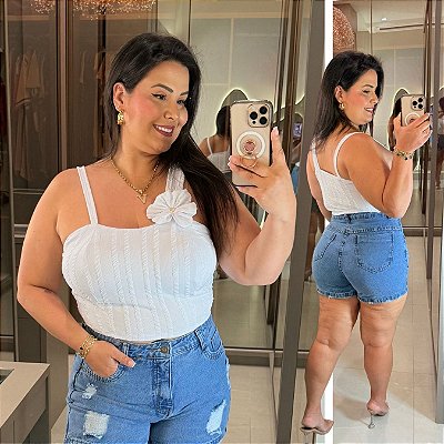 Cropped Flor Ribana Branca Plus Size