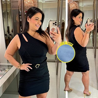 Vestido Fivela Ruth Azul BB Plus Size