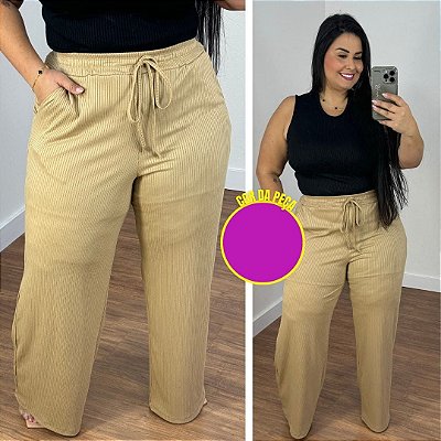 Calça Pantalona Canelada Veronica Fúcsia Plus Size