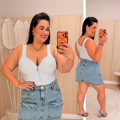 Cropped Suplex Zíper Branco Plus Size