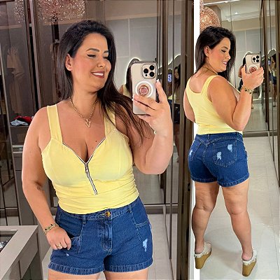 Cropped Suplex Zíper Amarelo Plus Size