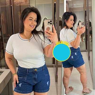 Blusa Manga Ribana Azul BB Plus Size