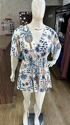 Macaquinho Nina Floral Azul Plus Size
