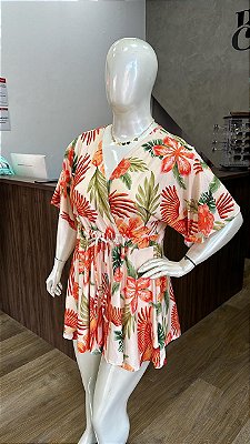 Macaquinho Nina Floral Laranja Plus Size
