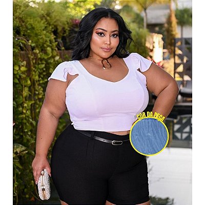 Cropped Alça Babado Azul BB Plus Size