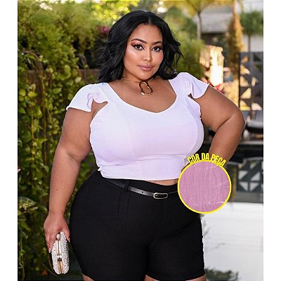 Cropped Alça Babado Rosa BB Plus Size