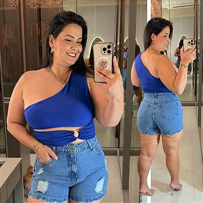 Cropped Nula Argola Vivi Azul Bic Plus Size
