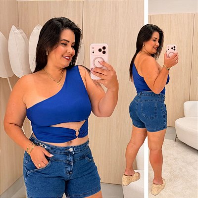 Cropped Nula Argola Vivi Azul Bic Plus Size