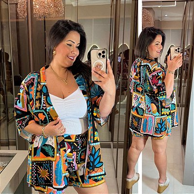 Conjunto Kimono Farm Tucano Verão Preto Plus Size