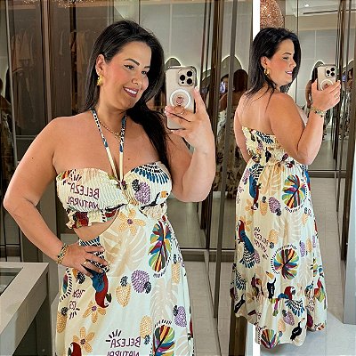 Vestido Longo Laura Tropical Off Plus Size