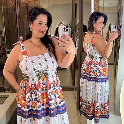 Vestido Pietra Estampado Laranja Plus Size