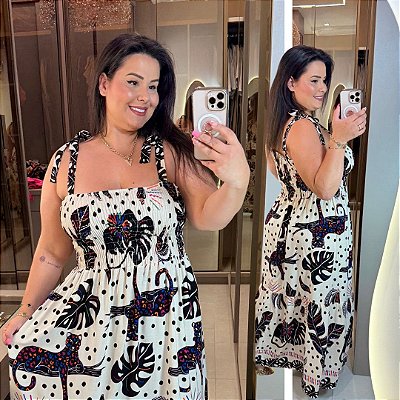 Vestido Alça Pâmela Verão Folhas Plus Size