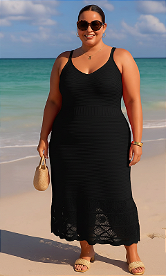 Vestido Alça Modal Viviana Preto Plus Size