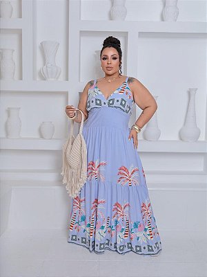Vestido Alça Farm Verão Lilás Plus Size