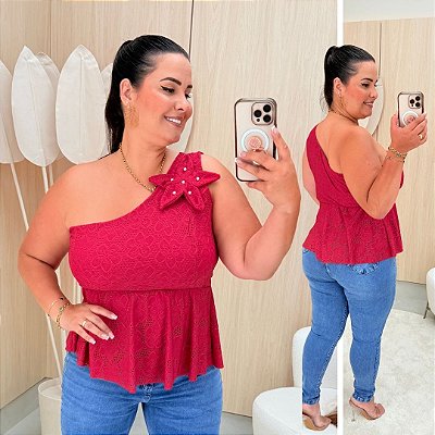 Blusa Bata Estrela Suzi Pink Plus Size