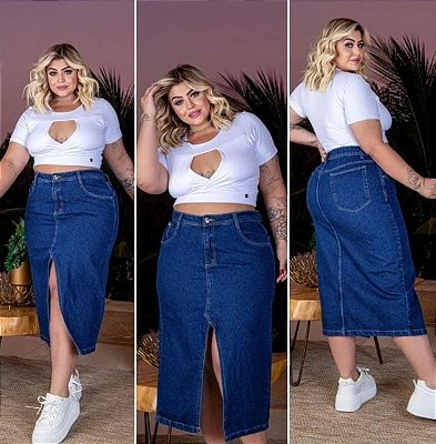 Saia Jeans Mid FF Augusta Plus Size
