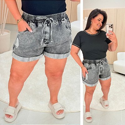 Short Jeans FF Nádia Chumbo Marmorizado Plus Size