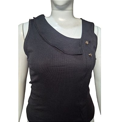 Blusa Alça Botão Preta Plus Size