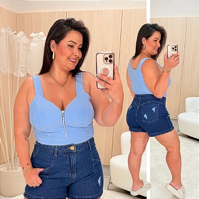 Cropped Suplex Zíper Azul BB Plus Size