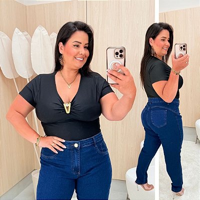 Cropped Pedra Dani Preta Plus Size