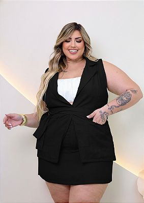 Conjunto Colete Catarina Preto Plus Size