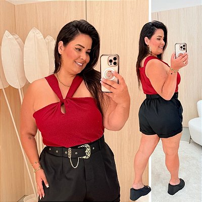 Blusa Cruzada Duna Vermelha Plus Size