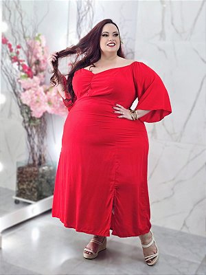 Vestido Cris Liso Vermelho Plus Size