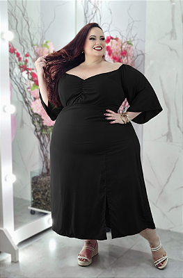 Vestido Cris Liso Preto Plus Size