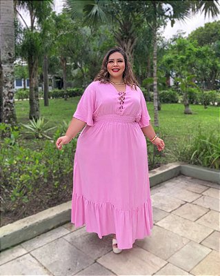 Vestido Longo Julia Rosa Plus Size