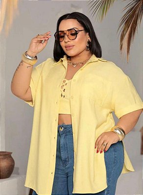 Conjunto Kimono Amarelo Liso Plus Size