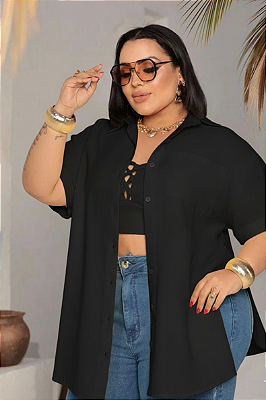 Conjunto Kimono Preto Liso Plus Size