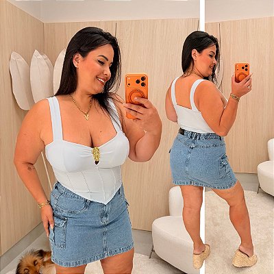 Cropped Bico Alça Natasha Branco Plus Size