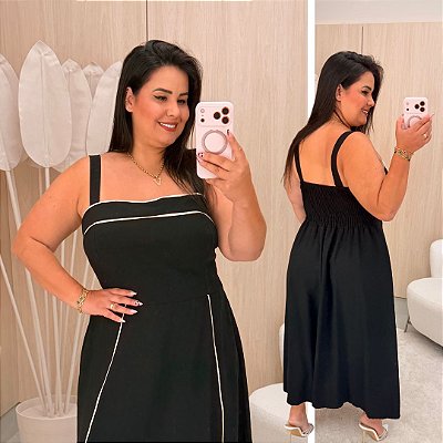 Vestido Alça Estela Preto Plus Size