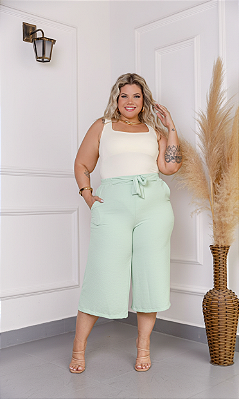 Calça Pantacourt Antônia Verde Menta Plus Size