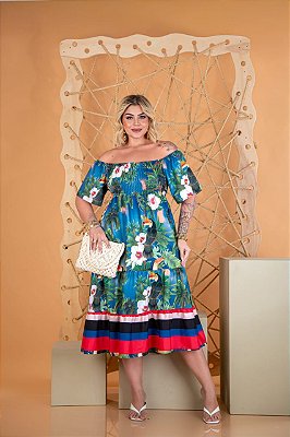 Vestido Elastex Dafne Verão Azul Plus Size