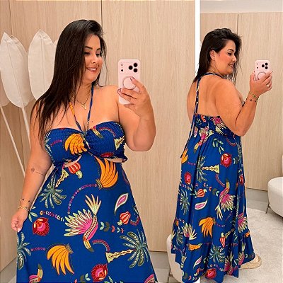 Vestido Multi Formas Azul Estampado Plus Size