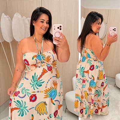 Vestido Multi Formas Nude Estampado Plus Size