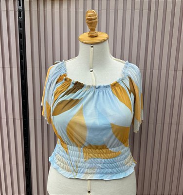 Cropped Tule Joana Azul Estampado Plus Size